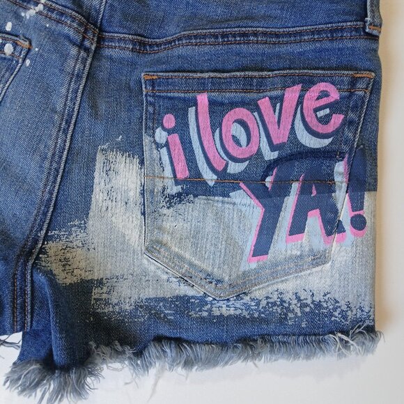 American Eagle Hi-Rise Festival Shorts 4 Distressed Floral Paint Splatter Y2K - Picture 5 of 15